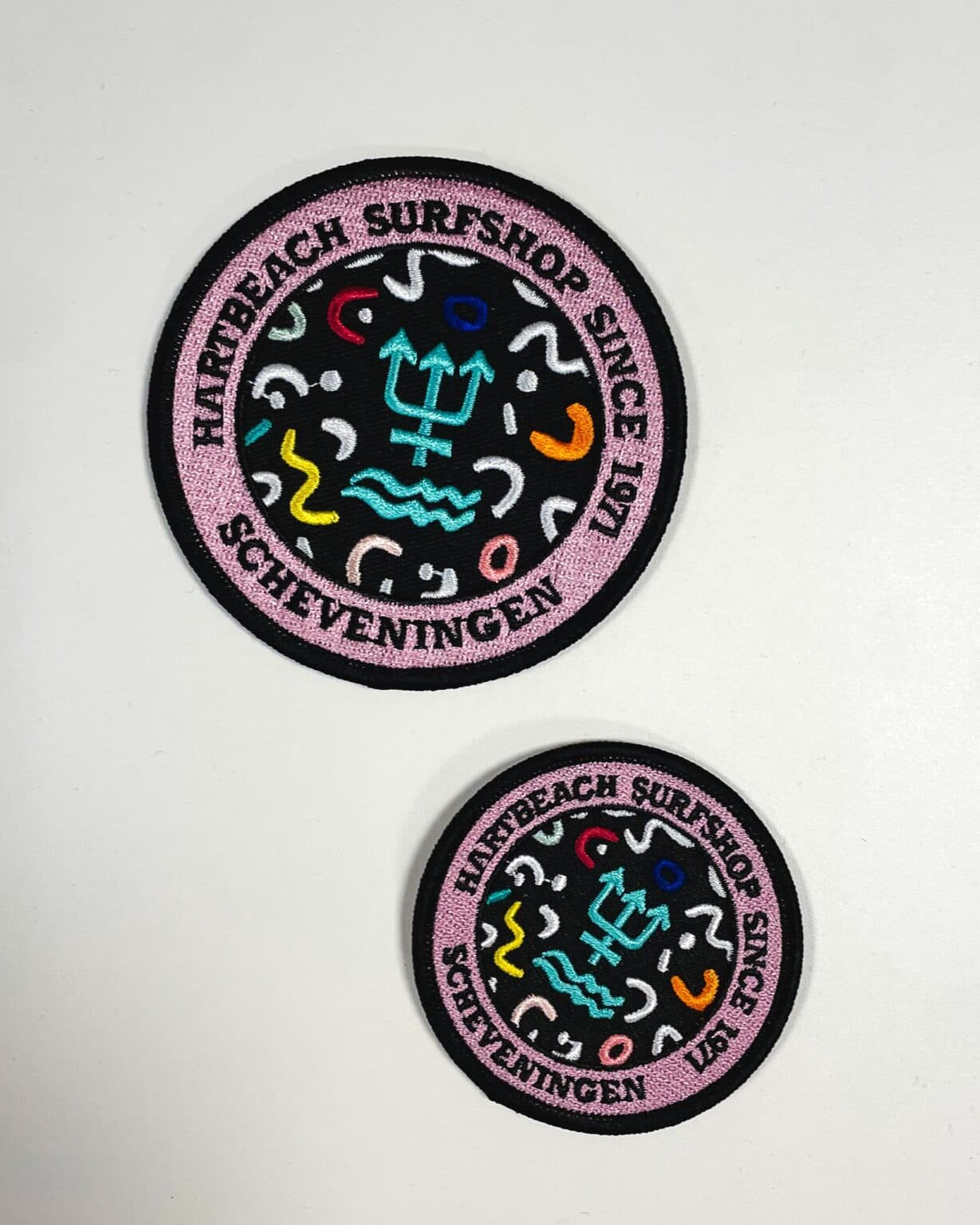 Two embroidered Hartbeach patches